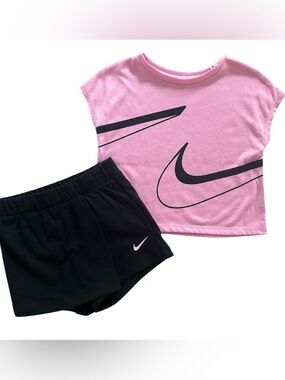 Girls 3T Nike 2-Piece Outfit Set Pink Logo Swoosh T-Shirt Black Skort NWT